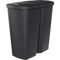 Duo Abfalleimer eckig 45 Liter - schwarz - Kunststoff Mülleimer mit 2 Deckelöffnungen - Doppel Müllsammler Mülltrenner Mülltonne Abfalltonne von SPETEBO