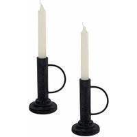 Eleganter Deko Kerzenhalter ca. 15 cm im 2er Set aus Metall in schwarz mit Griff - für Stabkerzen von SPETEBO