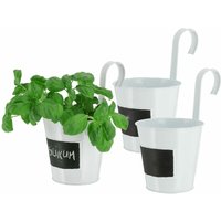 Metall Übertopf zum Hängen in weiß - 3er Set - Blumentopf mit Feld zum Beschriften von SPETEBO