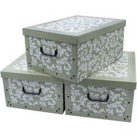 3er Set Aufbewahrungsbox mit Deckel 51 x 37 cm - Barock in oliv - Stapelbox aus Pappe mit Griffen 45 Liter - Organizer Storage Box Allzweck Spielzeug von SPETEBO