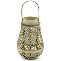 Spetebo - Bambus Laterne mit Kerzenglas - 46 x 23 cm - Holz Windlicht mit Bügel zum Hängen - Deko Kerzenhalter Leuchte zum Hängen für Innen Garten von SPETEBO
