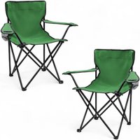 Camping Klappstuhl mit Getränkehalter 2er Set - grün - Campingstuhl klappbar mit Tragetasche - Stuhl faltbar für Festival Freizeit Garten Angler von SPETEBO