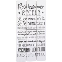 Holz Bild mit Badezimmer Regeln weiß - 60x30 cm - Wand Deko Planken Schild Bad von SPETEBO