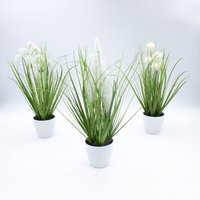 Spetebo - Künstliches Gras im Topf 3er Set - 38 cm h - Kunstpflanze mit weißem Blumentopf - Deko Kunstgras Topfpflanze Zimmerpflanze für Tisch von SPETEBO