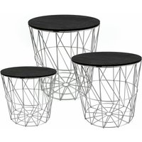 Spetebo - Metall Beistelltisch silber / schwarz - 3er Set - Sofatisch Wohnzimmertisch kleiner Tisch mit Stauraum von SPETEBO