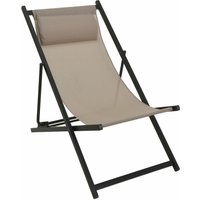 Spetebo - Metall Liegestuhl + Kopfkissen - beige - Sonnen Garten Liege Strandliege grau von SPETEBO