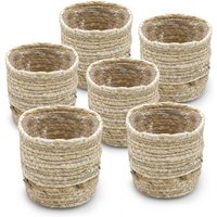 Mini Blumentopf aus Grasgeflecht 10 cm - 6er Set - Pflanzgefäß aus Naturfasern mit Folie - Zimmer Pflanzen Umtopf Stroh Körbchen Flechtkorb von SPETEBO