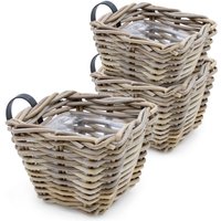 Spetebo - Rattan Balkonkasten natur 3er Set - 15 x 15 cm - Weide Pflanzkorb mit Halterung - Balkon Garten Blumenkasten Pflanztopf Blumenkorb zum von SPETEBO