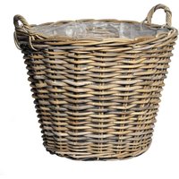 Spetebo - Rattan Pflanzkorb natur mit Henkeln - 42 cm - Weide Blumenkorb mit Folie - Garten Deko Flechtkorb Gartenkorb Weidenkorb Übertopf geflochten von SPETEBO