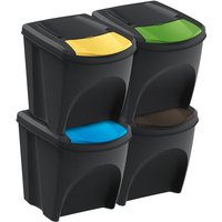 Sortibox Mülleimer mit Deckel 4er Set - 25 l / anthrazit - Müll Trennsystem Abfall Trenner stapelbar von SPETEBO