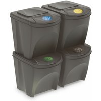 Sortibox Mülleimer mit Deckel 4er Set - 25 l / steingrau - Müll Trennsystem Abfall Trenner stapelbar von SPETEBO
