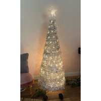 Spetebo - Spiral Weihnachtsbaum 150 cm mit 120 led und Stern Spitze - silber - Künstlicher Tannenbaum warm weiß beleuchtet für Außen und Innen von SPETEBO