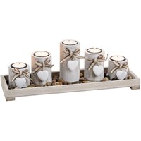 Spetebo - Teelichthalter Dekoset 7-teilig mit Tablett - antik weiß - Tischdeko Set inklusive Steine - Kerzen Tablett Teelicht Halter Tisch Deko von SPETEBO