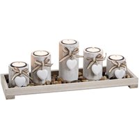 Teelichthalter Dekoset 7-teilig mit Tablett - antik weiß - Tischdeko Set inklusive Steine - Kerzen Tablett Teelicht Halter Tisch Deko Landhaus von SPETEBO