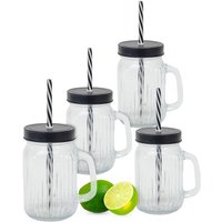 Spetebo - Trinkglas 450 ml mit Deckel und Strohhalm - 4er Set - Trink Becher mit Henkel - Deckel Trink Cocktail Glas für Wasser Saft Limonade von SPETEBO
