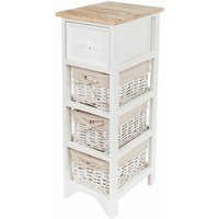 Vintage Holz Kommode weiß mit 2 Rattan Körben - 62 x 32 cm - Standregal mit Schublade im Landhaus Stil - Badezimmer Wohnzimmer Regal von SPETEBO