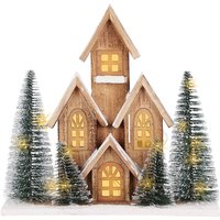 Spetebo - led Holz Häuserzeile Weihnachtsdorf mit Timer - 32 x 30 cm - Weihnachts Tischdeko warm weiß beleuchtet Batterie betrieben - Advent Deko von SPETEBO
