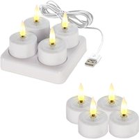 Led Teelicht warm weiß wiederaufladbar mit Ladestation - 8er Set - Künstliche Kerzen mit Flackereffekt Akku betrieben - Deko Licht für Weihnachten von SPETEBO
