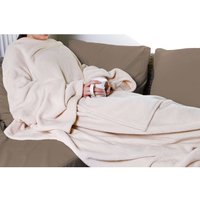 Xl Kuscheldecke mit Ärmeln 240 x 150 cm - beige - Fleece Ganzkörperdecke zum Anziehen mit Kängurutasche - Ärmeldecke Deckenjacke Fernsehdecke von SPETEBO