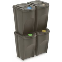 Xl Sortibox Mülleimer mit Deckel 4er Set - 35 l / steingrau - Müll Trennsystem Abfall Trenner stapelbar von SPETEBO