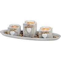 Teelichthalter Dekoset 8-teilig mit Tablett - shabby weiß - Tischdeko Set inklusive Steine - Kerzen Tablett Teelicht Halter Tisch Deko Landhaus von SPETEBO
