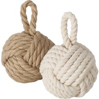 Spetebo - Türstopper Jute Knoten 2er Set in creme und beige - 14 cm - Türpuffer Kugel aus Strick im maritimen Design - Deko Seilknoten Türbremse von SPETEBO