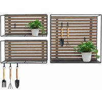 Spetebo - Wandregal 3er Set mit 9 Haken - 40 / 37 cm - Hänge Küchen Regal aus Holz und Metall von SPETEBO