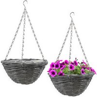 Weide Flechtkorb zum hängen 29 cm mit Folie - 2er Set - Rattan Hängeampel shabby grau mit Metallkette von SPETEBO