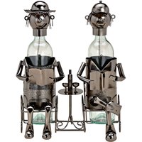 Spetebo - Weinflaschenhalter anthrazit 33 x 21 cm - Zwei Mann am Tisch - Deko Flaschenhalter mit Metall Figuren - Freundschaft Geschenk Skulptur von SPETEBO