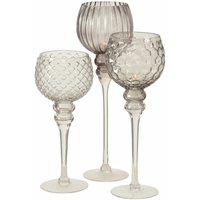 Spetebo - Kerzenglas 3er Set - transparent grau - Edler Glaskelch für Teelichter - Windlicht Kerzen Ständer Leuchter Halter Langstielig von SPETEBO