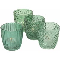 Spetebo - Windlicht marilu - 4 teilig - transparent petrol Glas Teelicht Halter Tisch Deko von SPETEBO