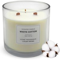 XL 3-Docht Duftkerze im Glas 13 x 10 cm mit Knisterdocht aus Holz - White Cotton Duft - Große Aromakerze 1200g Wachs 50 Stunden Brenndauer von SPETEBO