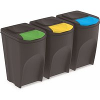 Spetebo - xl Sortibox Mülleimer mit Deckel 3er Set - 35 l / anthrazit - Müll Trennsystem Abfall Trenner stapelbar von SPETEBO