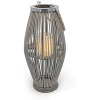 Spetebo - xxl Bambus Laterne shabby grau mit Kerzenglas - 50 x 24 cm - Holz Windlicht mit Jute Seil zum Hängen von SPETEBO