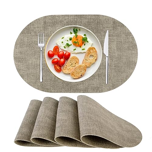 Platzsets Abwaschbar Tischsets 4er Set PU-Leder, Hitzebeständig, rutschfest, Platzset für Esstisch, Küche Oval Beige von SPFASZEIV