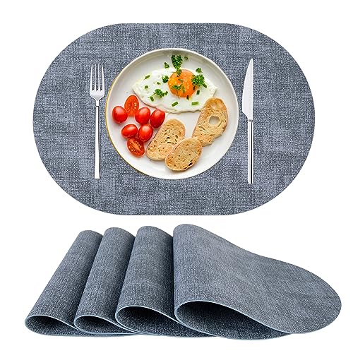 Platzsets Abwaschbar Tischsets 4er Set PU-Leder, Hitzebeständig, rutschfest, Platzset für Esstisch, Küche Oval Blau von SPFASZEIV