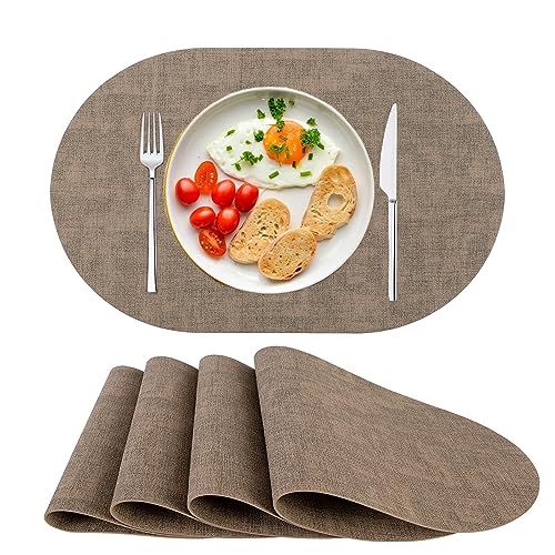 Platzsets Abwaschbar Tischsets 4er Set PU-Leder, Hitzebeständig, rutschfest, Platzset für Esstisch, Küche Oval Braun von SPFASZEIV