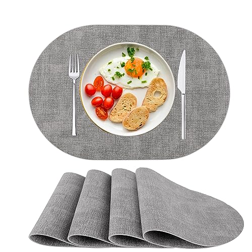 Platzsets Abwaschbar Tischsets 4er Set PU-Leder, Hitzebeständig, rutschfest, Platzset für Esstisch, Küche Oval Grau von SPFASZEIV