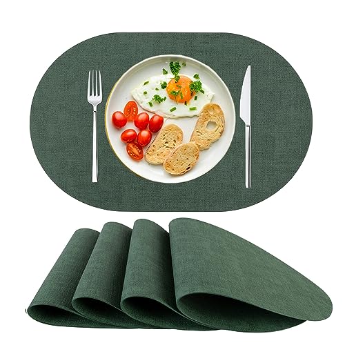 Platzsets Abwaschbar Tischsets 4er Set PU-Leder, Hitzebeständig, rutschfest, Platzset für Esstisch, Küche Oval Grün von SPFASZEIV