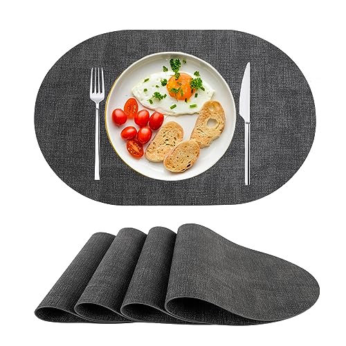 Platzsets Abwaschbar Tischsets 4er Set PU-Leder, Hitzebeständig, rutschfest, Platzset für Esstisch, Küche Oval Schwarz von SPFASZEIV