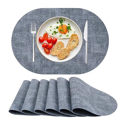 Platzsets Abwaschbar Tischsets 6er Set PU-Leder, Hitzebeständig, rutschfest, Platzset für Esstisch, Küche Oval Blau von SPFASZEIV