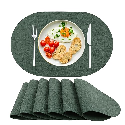 Platzsets Abwaschbar Tischsets 6er Set PU-Leder, Hitzebeständig, rutschfest, Platzset für Esstisch, Küche Oval Grün von SPFASZEIV