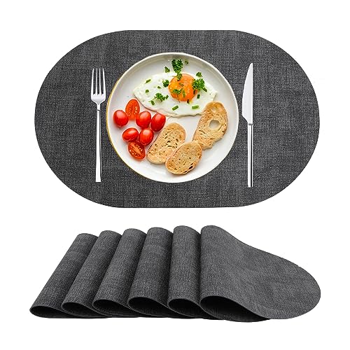 Platzsets Abwaschbar Tischsets 6er Set PU-Leder, Hitzebeständig, rutschfest, Platzset für Esstisch, Küche Oval Schwarz von SPFASZEIV