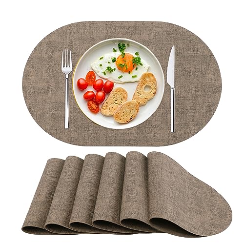 Platzsets Abwaschbar Tischsets 6er Set PU-Leder, Hitzebeständig, rutschfest, Platzset für Esstisch, Küche Oval Braun von SPFASZEIV