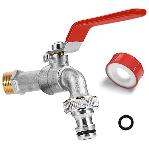 SPGOOD Garten Wasserhahn, Premium Wasserhahn 1/2 Zoll aus Messing Rost-und Frostsicher, mit Schlauchanschluss, 1 x Rollendichtband, für Garten, Waschmaschine, Zuhause oder Industrie(Rot) von SPGOOD