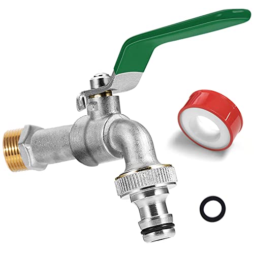 SPGOOD Wasserhahn Garten, Premium Wasserhahn 3/4 Zoll aus Messing Rost-und Frostsicher, mit Schlauchanschluss, 1 x Rollendichtband, für Garten, Waschmaschine, Zuhause oder Industrie(Grün) von SPGOOD
