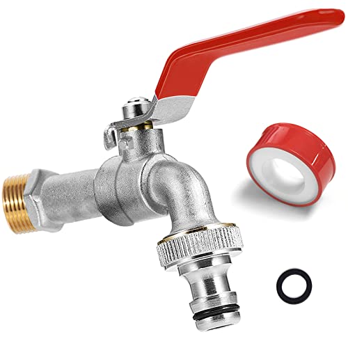 SPGOOD Wasserhahn Garten, Premium Wasserhahn 3/4 Zoll aus Messing Rost-und Frostsicher, mit Schlauchanschluss, 1 x Rollendichtband, für Garten, Waschmaschine, Zuhause oder Industrie(Rot) von SPGOOD