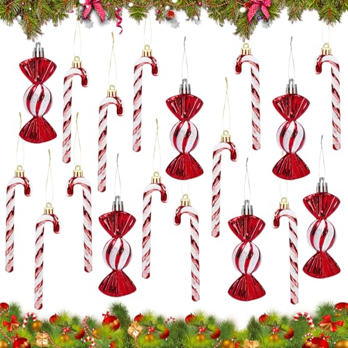 SPHERETRON Zuckerstangen Weihnachtsbaum 18 Stück Zuckerstangen Deko Weihnachtsdeko rot Glitzer Christbaumschmuck Weihnachtsbaumschmuck Anhänge von SPHERETRON