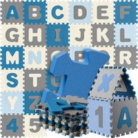 86-teilige Puzzlematte Baby Kinder 3,3m² Spielmatte Bodenschutzmatte Krabbelmatte Buchstaben Zahlen abc Lernteppich xxl Schaumstoff Blau - Spielwerk von SPIELWERK