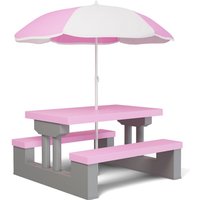 Kindersitzgruppe Sonnenschirm Tisch Bänke uv Schutz Waschbar Wasserfest Abgerundete Ecken Outdoor Picknicktisch Kindertisch Garten Rosa Grau von SPIELWERK